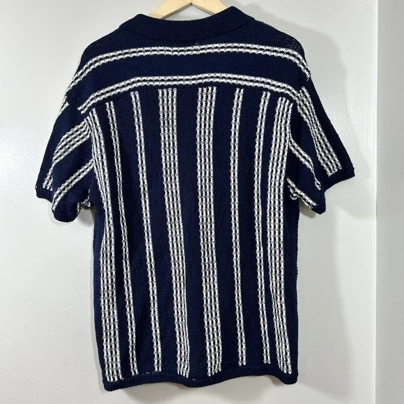 American Eagle Sweater Polo Shirt Mens Medium Blue Crochet Button Through - Picture 3 of 11